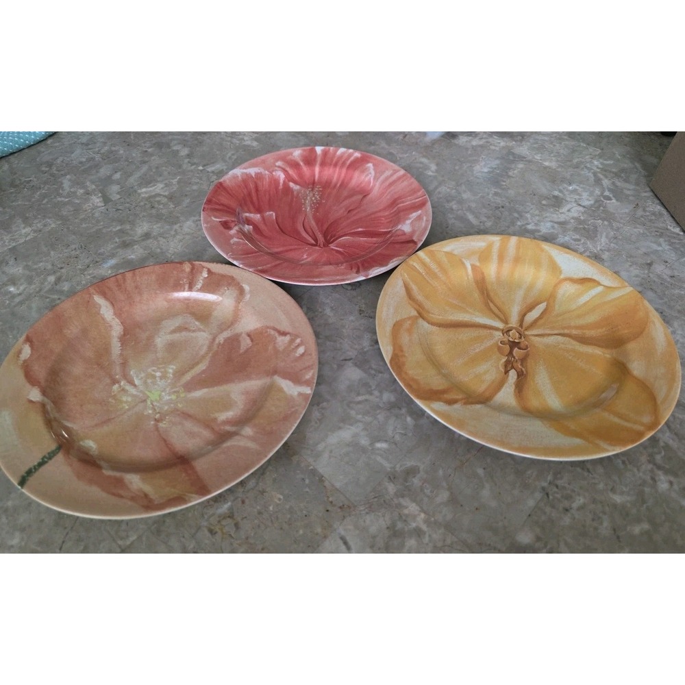 3 x Pier 1 Watercolor Blooms Luncheon Dessert Salad Plates 8 1/8" No Chip/Crack